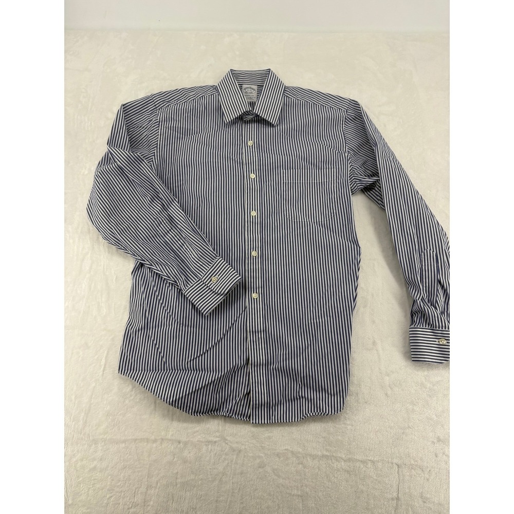 Brooks Brothers Button Down Mens 15-33 Shirt Blue White Striped Regent Fit